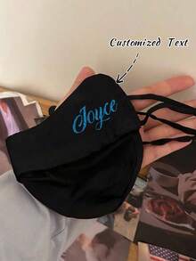 1Pc Personalized Customized Sunscreen Mask, Customized Engraved Film Letter Design, Can Customize Your Name, Exclusive Logo. Sunscreen, Breathable And Skin Friendly - Black - View 3
