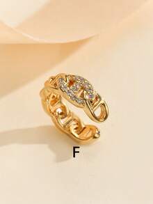 1pc Minimalist Fashion Rhinestone Double Layer Ear Cuff Clip-On Earring, Copper Plated , Unisex Design - Yellow Gold - View 19