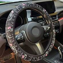 Sanrio (Authorized) Sanrio Hello Kitty Car Steering Wheel Cover - Elastic Fit, No Inner Ring, Polyester Material, 14.96-Inch Car Interior Accessories, SANRIO
