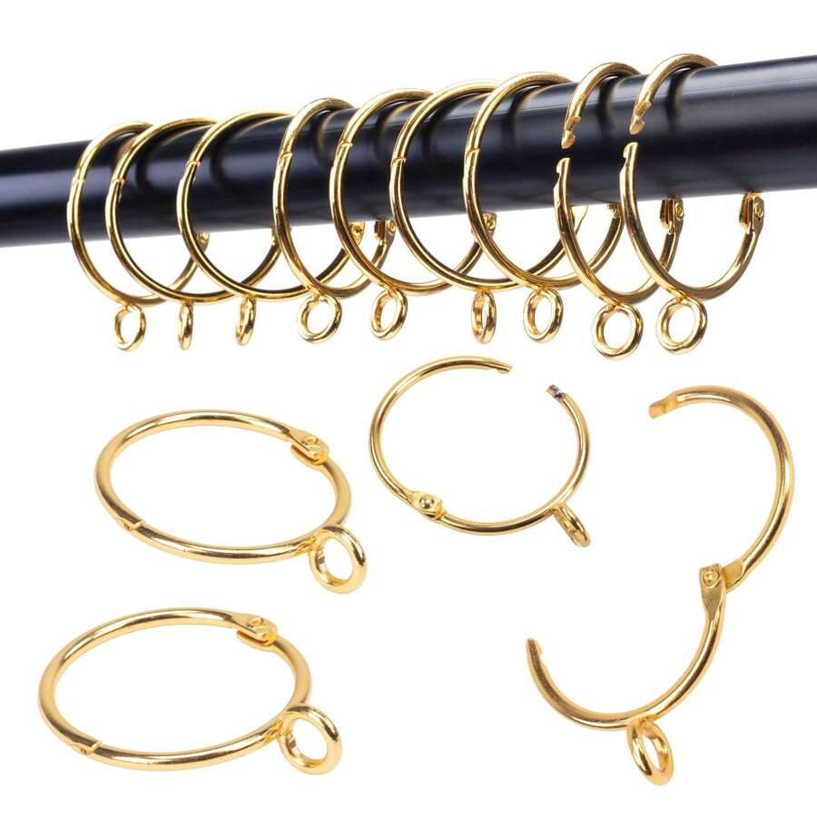 10 قطع/ 30 قطع/ 50 قطع من حلقات الستائر المعدنية مفتوحة بقطر 1.5 بوصة باللون الذهبي والأسود والفضي ، حلقات لتعليق الستائر وخطافات لعصي ستائر غرفة المعيشة وعصي ستائر أحواض الاستحمام