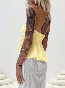Purely Sensual Bohemian Style Butter Yellow Cutout Knotted Halter Top