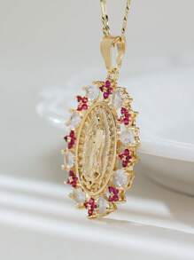 3D Hollow Pendant Virgin Mary Heart Flower Stone Necklace Suitable For Date