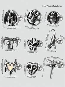 1 peça punk retrô aço inoxidável gotejamento de óleo morcego lagarto cabeça de carneiro coruja brinco 20g piercing cartilagem hélice tragus orelha pino corpo jóias - cor de aço - Ver 8