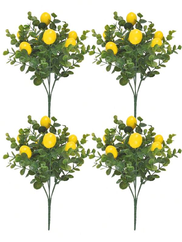 2/6/10PCS Artificial Lemon Branches Green Eucalyptus Plants With Stems Yellow Fake Fruits Suitable For Farmhouse Kitchen Vase Wedding Party Garden Indoor And Outdoor Home Decoration