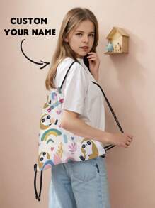 1pc Customized Name Pattern Drawstring Backpack, Can Be Customized According To Your Unique Design, Suitable For Children And Teenagers, Print Your Own Name Or Gift To Siblings And Classmates