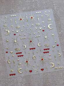 1pc 3D Metallic Nail Art Sticker, With Heart, Star And Other Patterns For DIY Nail Decoration, Red Rhinestone Punk Style Nail Sticker, Suitable For Nail Decor And Accessory Decorations - Multicolor - View 9