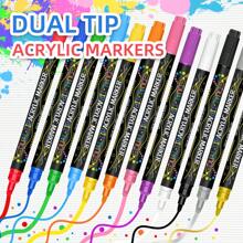 36 Cores Marcadores de Tinta Acrílica de Duas Pontas, Adequados para Madeira, Tela, Pedra, Pintura em Rocha, Vidro, Superfície Cerâmica, Artesanato DIY, Materiais de Arte, De Volta às Aulas