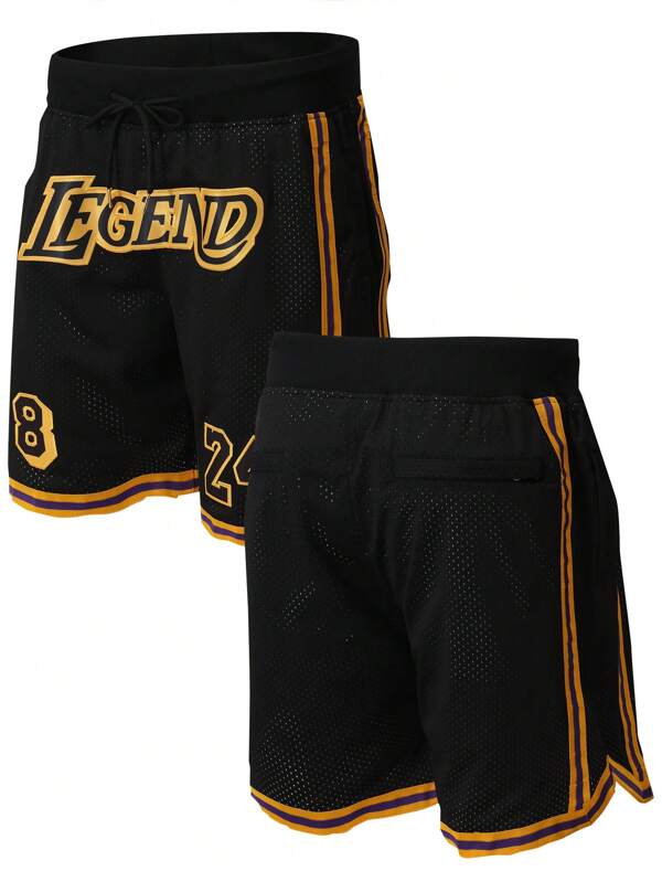 Boyfriend Style Men's 8/24 Black Basketball Shorts Casual Embroidered Sewn Zipper Pocket Party Sports Pants