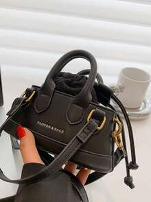 Fashionable Solid Color PU Handbag & Shoulder Bag For Women - Black - View 7