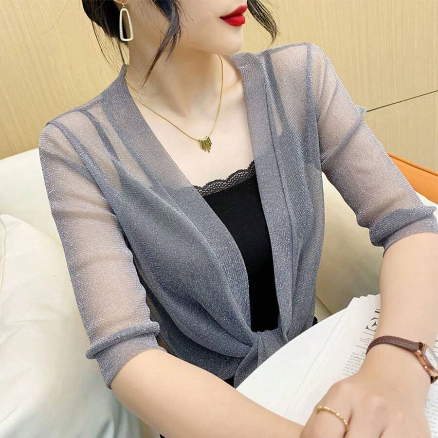 1pc Women Sheer Mesh Cover Up Bolero, Lightweight Short Jacket, Versatile Summer Covering For Dresses