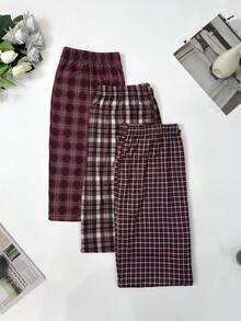 Bộ 3 quần dài ống đứng mặc ngủ/đi chơi họa tiết kẻ caro cho nam, quần thể thao ống đứng, thoáng khí, dáng rộng, có dây rút, có túi, cạp chun, nhiều màu - Nhiều màu - Xem 7