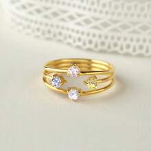 1pc Women's Birthstone Ring, Gold Color Ring, Mother's Day Gift, Gift For Her, Women's Jewelry, Gold Jewelry, DIY Jewelry, Women's Jewelry, Inlaid Colorful Rhinestones, Mother's Day Gift, Customized Women's Jewelry, 12-Month Birthday Anniversary Ring, Waterproof Brand New Jewelry - Gold - View 4