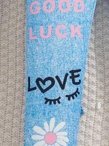 3pcs Girls Denim Effect Print Fitted Pants Set