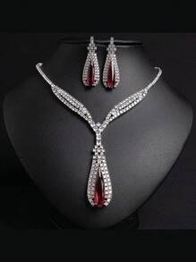 1 Set/3pcs Elegant Luxury Water Drop Shaped Sparkling Zirconia Inlay, Full Paved Crystal Jewelry Set Including Earrings, Necklace, Women Jewelry Accessories For Summer Ball, Mother's Day Gift, Bridal/Bridesmaid Wedding Party