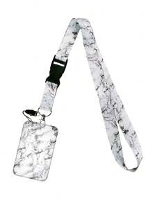 1pc INS Style Minimalist Marble Pattern Lanyard Card Holder, Keychain Hard Shell Case Suitable For Bus Card, ID, Work Badge, Student Card, Exhibition/Event ID Card,School Supplies,Back To School - Multicolor - View 7