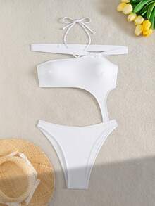 Solid Color Sexy Hollow Out Beach Cover Up Vacation Summer White - White - View 1