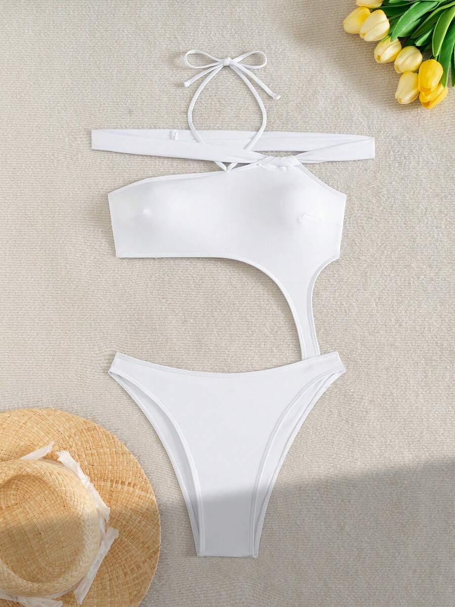 Solid Color Sexy Hollow Out Beach Cover Up Vacation Summer White - White - View 1