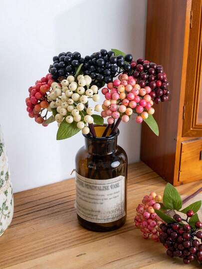 2/4 件人造浆果茎水果假塑料浆果植物冬青果人造浆果茎花喷雾浆果，逼真绿色浆果带茎情人节仿真花，用于冬青圣诞节假期和家居装饰 DIY 浆果树干家庭厨房派对中心装饰花环装饰，人造花塑料