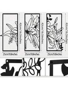 Set de 3 piezas de arte de pared de plantas y metal negro - Decoración moderna para el hogar, acentos festivos, arte de pared elegante