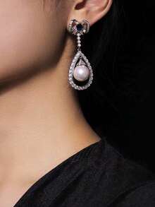 1 Pair Elegant S925 Sterling Silver Faux Pearl Pendant Earrings, Bridal Jewelry, Gift For Girlfriend/Wife/Mom, Mother's Day/Birthday/Anniversary + Gift Box - Multicolor - View 5