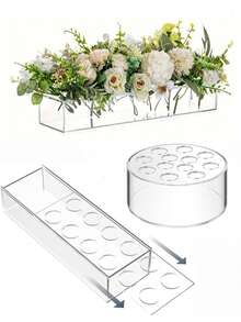 Clear Acrylic Flower Vase Rectangular Floral Centerpiece For Dining Table Modern Flower Arrangement For Home Decor Or Weddings Beauty Flier Rectangular Floral Centerpiece For Dining Table Modern Flower Holder Box Clear Vases For Home Decor Wedding(Flowers Not Included) Room Decor Glass Vase
