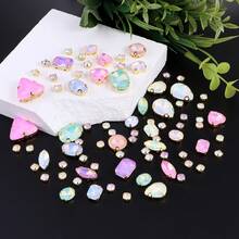 1 Pack Of Approx. 130/100/50pcs Gold Sew On Rhinestones, Mixed Shape Metal Claw Sewing Glass Gems, Rhinestone Embellishments - Mixed Mocha - View 8