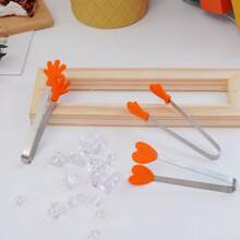 3pcs Mini Dessert Tongs Stainless Steel Ice Tongs, Heart-Shaped/Glove/Palm-Shaped Non-Slip Silicone High-Temperature Resistant Kitchen Food Tongs, Stainless Steel Food Tongs Bread Tongs Barbecue Tongs Anti-Scalding Barbecue Tongs, Candy Tongs/Cookie Tongs/Pastry Tongs/Snack Tongs/Ice Tongs/Salad Tongs/Fruit Tongs/ Heat-Resistant Tongs For Cooking/ Kitchen Tongs, Essential Kitchen Tools