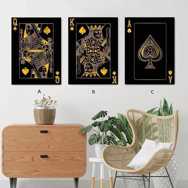 1pc/3pcs Set Modern Art Canvas Posters,King, Queen & Ace Playing Cards Design Canvas Wall Arts Print,- Perfect For Bedroom, Living Room, Kitchen,Corridor, Garage Wall Decoration,Home Decoration,NO Frame/Framework ,Wall Art With Frame