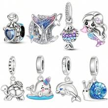 1 Pc Silver Plated Charm Cute Marine Life Dolphin Turtle Mermaid Bead Pendant For Original Bracelet Necklace DIY Jewelry Making Fit Women Birthday Gift