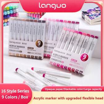 Languo 9/144 Colors Acrylic Marker Pen Soft Head For Artist Rock Painting Glass Ceramic DIY Crafts Graffiti Acrylic Paint Pens