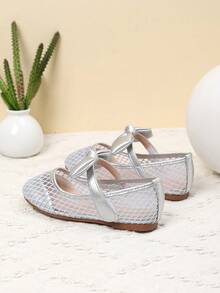 1 Pair Girls' Bow Decorated Flat Shoes, Suitable For Spring & Autumn - Silver - View 3