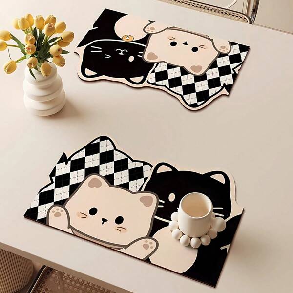 Nuevos manteles individuales impermeables, resistentes al aceite y al calor con dibujos animados, manteles de mesa de comedor lavables, almohadillas para tazas, tazones y platos