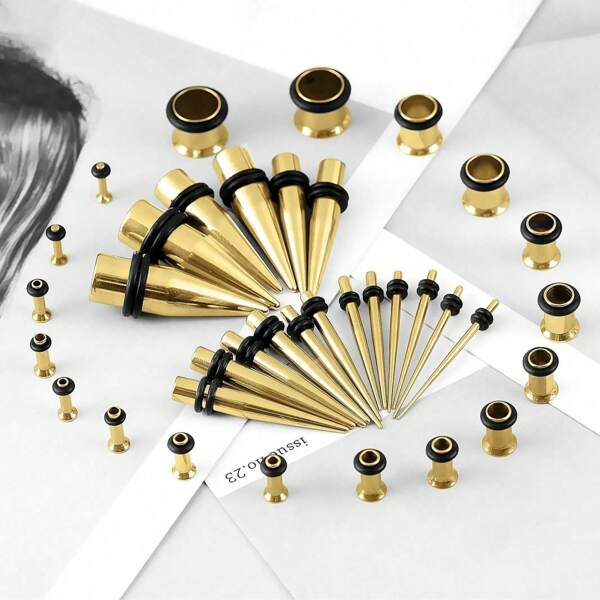 Acrylic Ear Canal Dilator Set Cone Plug Silicone Ear Canal Dilator Jewelry Cross-Border Hot Of Personalized 36pieces Combination Set Pointy Cone Single Horn Leather Ring Stainless Steel Exaggerated Ear Jewelry Earrings Summer Beach Wedding Accessories Summer Vacation Gold Jewelry Jewelry Women Camping Stainless Steel Jewellery Swimming Wedding Sport Beach Vacay