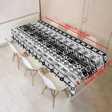 1pc Black & White Geometric Pattern Tablecloth, Modern Minimalist Design, Easy To Clean, Suitable For Various Home Styles Rectangle Dining Tablecloth, Machine Washable, Vintage Style Tablecloth For Picnics, Camping, Weddings, Birthday Parties, Restaurants, Home Decor, Holiday Decor