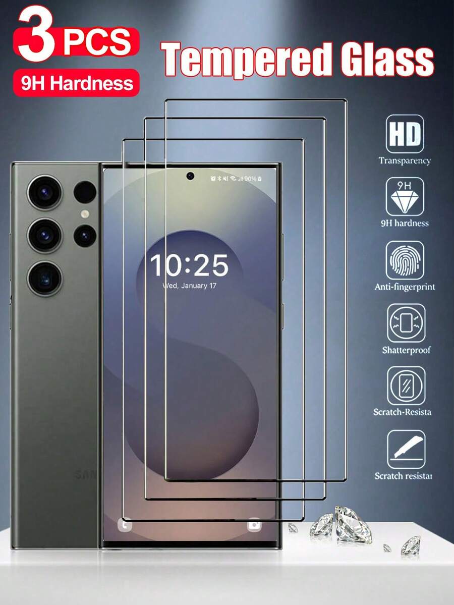 3 قطع من أغشية حماية الشاشة من الزجاج المقسى عالية الوضوح متوافقة مع هاتف سامسونج جالكسي - شفاف - مشاهدة 1