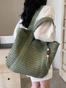 New Fashion Versatile Tote Bag, Beach Holiday Bag, Lightweight Elegant Design Straw Woven Boho Style Shoulder Bag, Large Capacity Commuting Daily Shopping Vacation Handbag For Women, College Students, Teens, With Tassel Pendant