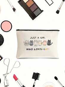 1pc With Very Cute Picture Print Cosmetic Bag, Best Gift For Friends, Lightweight Storage Bag, Coin Purse, Zipper Clutch, Bag Cosmetic Bag Makeup Storage Bag Beauty Bag, Women's Cosmetic Bag Travel Toiletries Storage Bag Zipper Direction Random