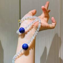 Collar gargantilla diseño de cuentas de cristal blanco natural de 6mm y cuentas de lapislázuli natural de 12mm, elegante y lujoso collar de uso diario para mujeres, adecuado como regalo para el Día de San Valentín, Día de la Madre, Graduación