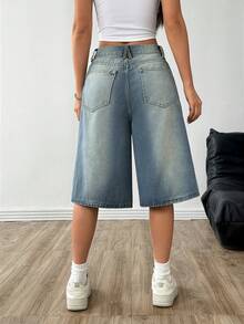 Shorts vaqueros sueltos y lavados para mujer