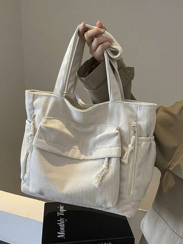 Corduroy Solid Color Tote Bag, Large Capacity, New Design Shoulder Bag Large Tote Bag Shopping Bag Canvas Tote Bag Travel Bags Laptop Bag