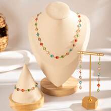 4pcs/Set Summer Fashion Crystal Necklace, Bracelet And Earring Jewelry Set, Birthday, Party, Holiday Gift For Lover, Mom, Jewelry Accessories, Random Color Crystals