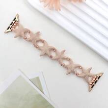 1pc Gold Women's Fashionable&Simple Starfish Zinc Alloy Metal Elastic Bracelet Strap Is Compatible With Apple Watch Band 38/40/41/42/44/45/49mm, Compatible With Apple Watch Ultra2/SE/9/8/7/6/5/4/3/2/1Series, Ocean Style Women Watchbands, Fine Women Fashion Watch Accessories, Smart Watch Strap/Band, Unique Personalized And Style Strap, Valentine's Day Mother's Day Gift
