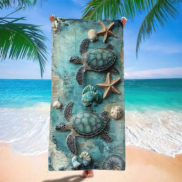 2 Peças Toalhas de Praia Macias Super de Microfibra com Padrão Vintage de Tartaruga Marinha Azul, Design Divertido de Animal Marinho, Secagem Rápida e Absorvente, Grandes Toalhas de Praia Para Homens, Mulheres, Viagem, Natação