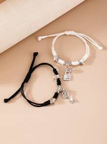 Set de 2 piezas de pulsera de verano elegante y sencilla con cristal en forma de estrella y diseño de cerradura y llave, accesorio versátil de verano