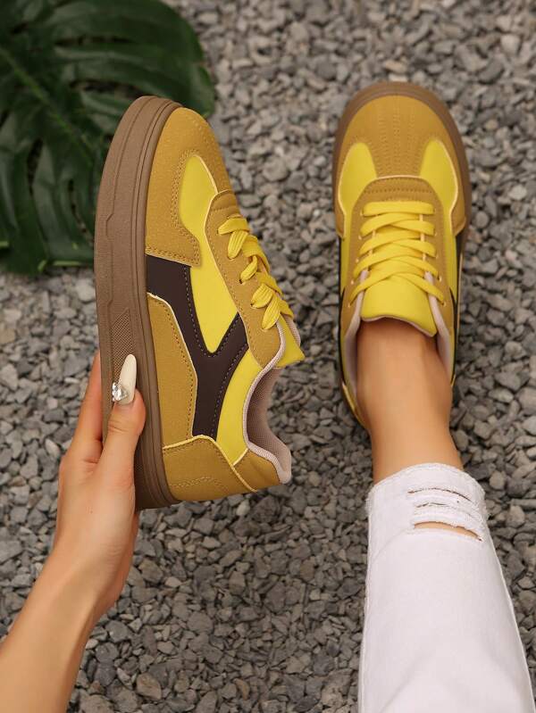 Colorblock Retro German-Inspired Flat Casual Sneakers For Women, New Spring 2025 Collection