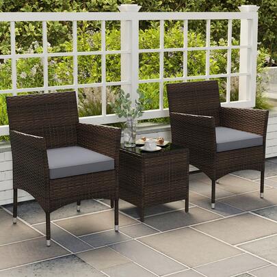  GOFLAME 3 Pieces Patio Furniture Set Outdoor PE Rattan Wicker Chairs-Grey