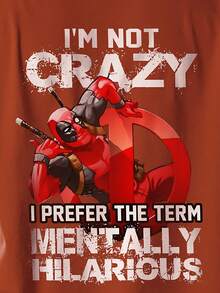 Marvel co-branded cotton men's casual crew neck T-shirt, humorous Deadpool print, men's spring and summer versatile tops, soft and breathable men's orange and red short-sleeved tops