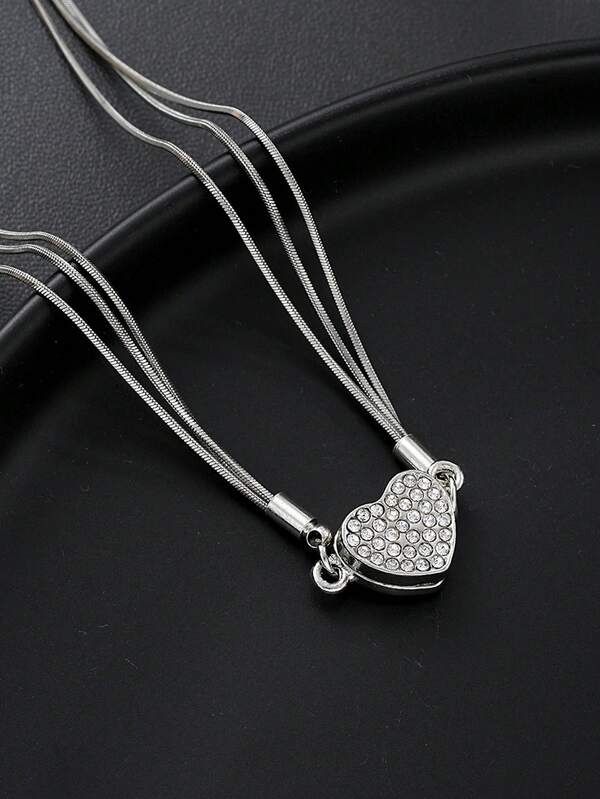 1 Stück personalisierter, kreativer, magnetisch saugender Herzketten-Mehrschicht-Schlangenknochen-Kette mit Diamanten besetzter Schlüsselbein-Kette für Frauen