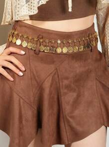 1pc Bohemian Tassel Decorated Dress With Waist Chain For Women, Summer