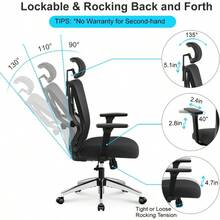 Ergonomic Office Chair - High Back Desk Chair With Adjustable Lumbar Support, Headrest & 3D Armrest - 130°Rocking Mesh Computer Chair - Black - View 2